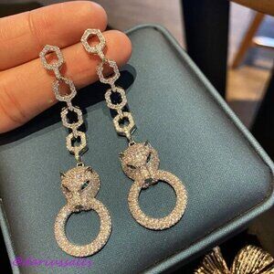 Drop Dangle Earrings Panther - emerald eyes